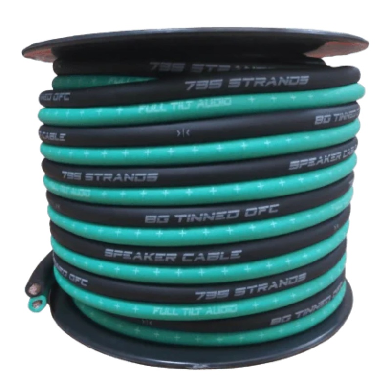 Full Tilt Audio 8 Gauge Tinned Oxygen Free Copper Speaker Wire Teal/Black Lot 10 Foot Coil
