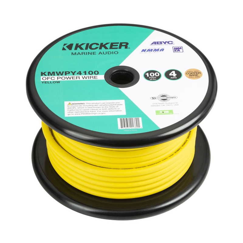 Kicker Marine 4 Gauge Tinned OFC Oxygen Free Copper Power/Ground Wire Yellow Lot 10 Foot Coil