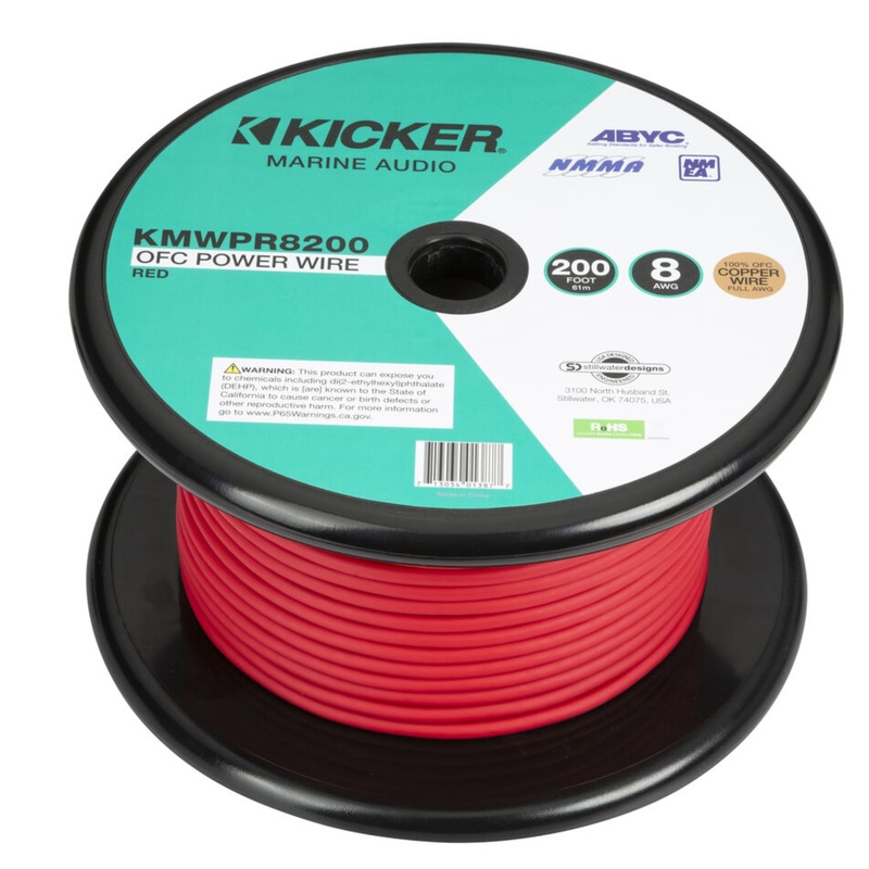 Kicker Marine 8 Gauge Tinned OFC Oxygen Free Copper Power/Ground Wire Red Lot 10 Foot Coil