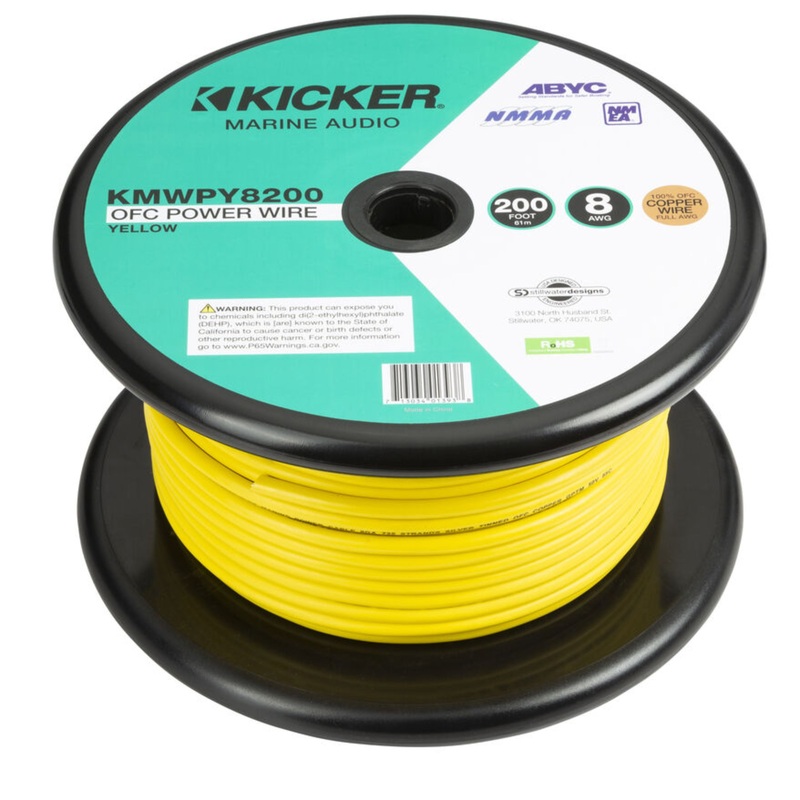 Kicker Marine 8 Gauge Tinned OFC Oxygen Free Copper Power/Ground Wire Yellow Lot 10 Foot Coil