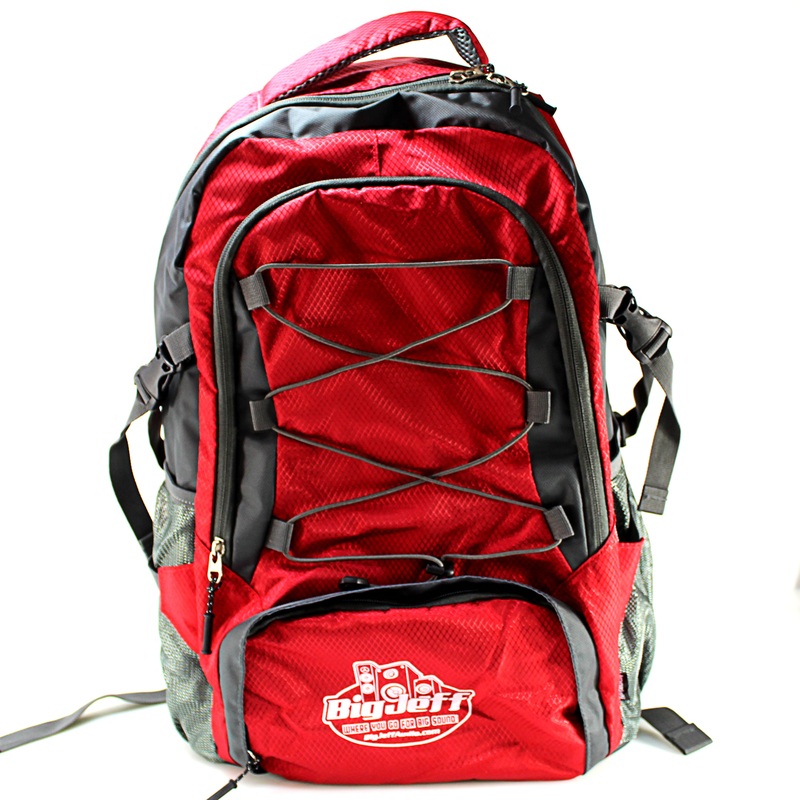 Official Big Jeff Audio Red/Gray Laptop 20″ Commuter Backpack with Logo