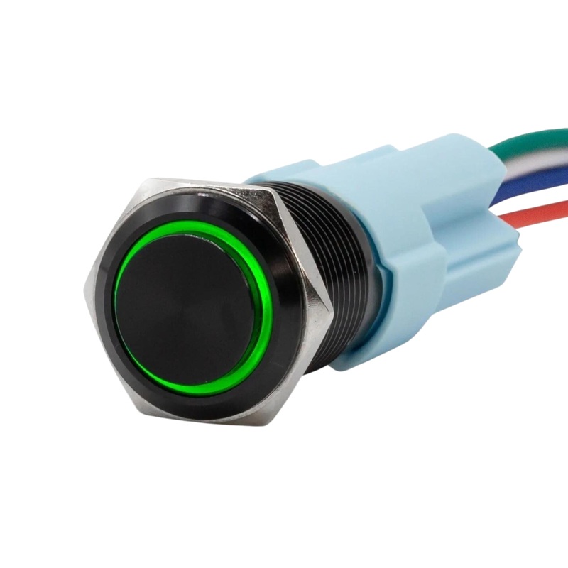 Sparked Innovation12V black ring light SPDT latching push-button switch Green