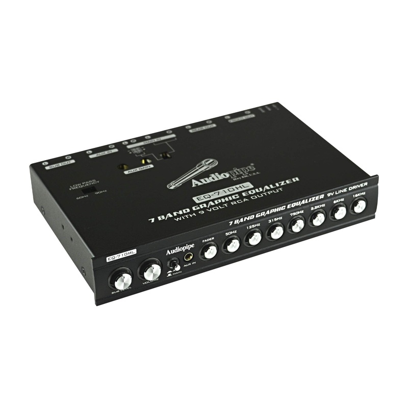 Audiopipe 7 Band 9V Half-Din Line Driver Graphic Equalizer with Hi/Lo EQ-710HL
