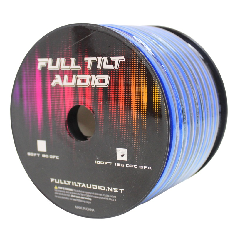Full Tilt Audio 16GA Tinned Oxygen Free Copper Speaker Wire Blue/Black Lot 10 Foot Coil