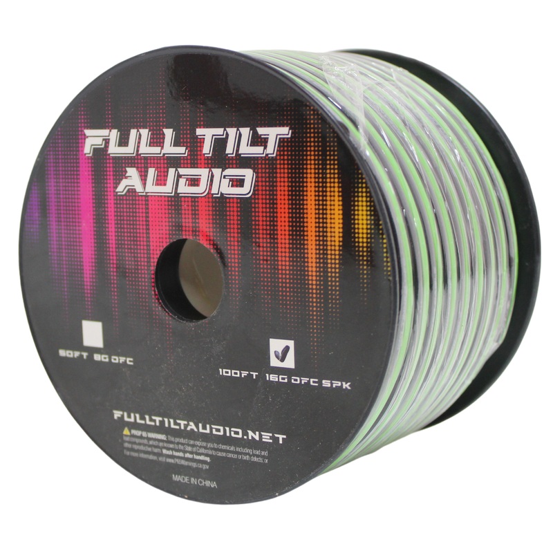 Full Tilt Audio 16GA Tinned Oxygen Free Copper Speaker Wire Lime Green/Black Lot 10 Foot Coil
