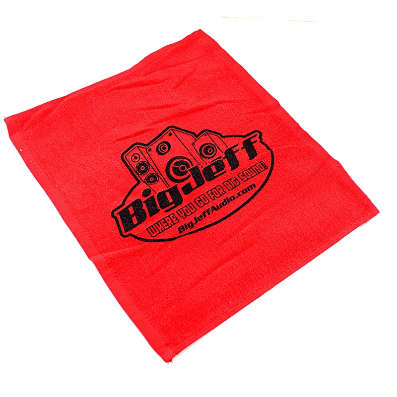 Official Big Jeff Audio Red 100% Cotton 15 x 13 Towel with Logo