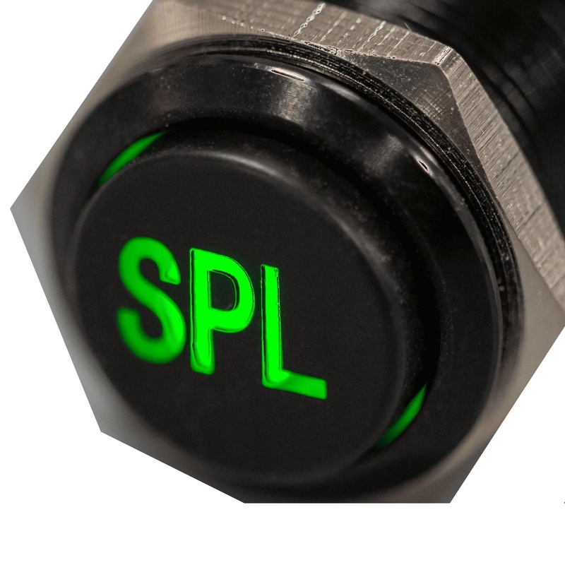 Sparked Innovations Black Latching Plain Font SPL Pushbutton Switch w/LED SPDT Blue