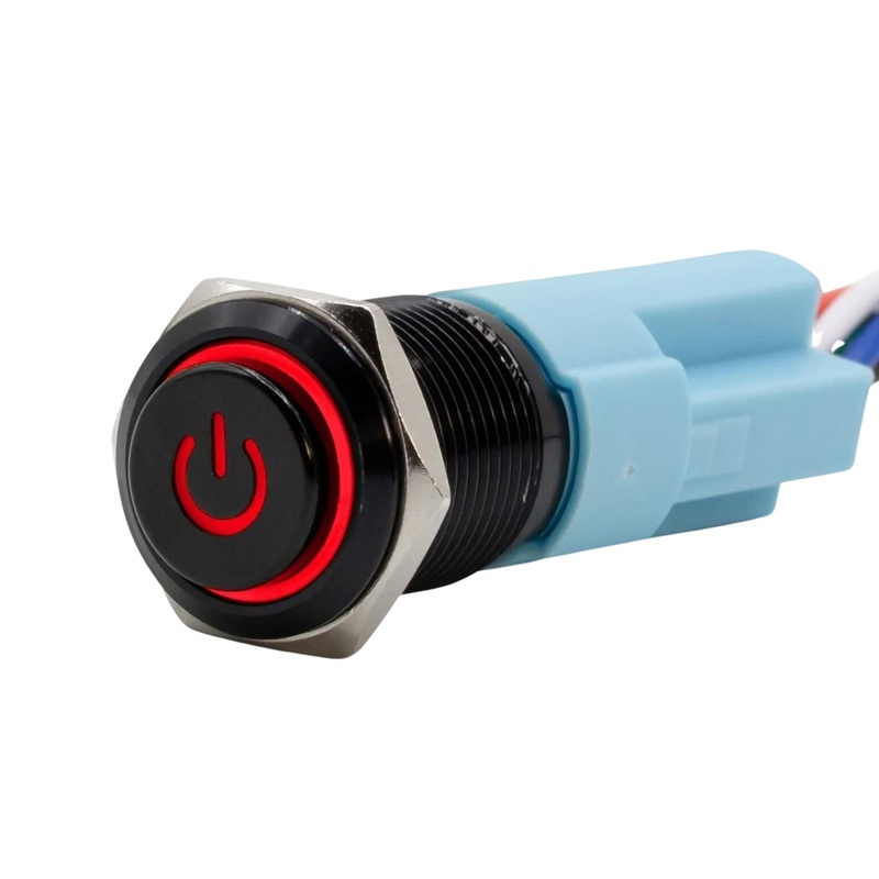 Sparked Innovations Universal Latching Power Symbol Pushbutton Switch w/LED SPDT Blue