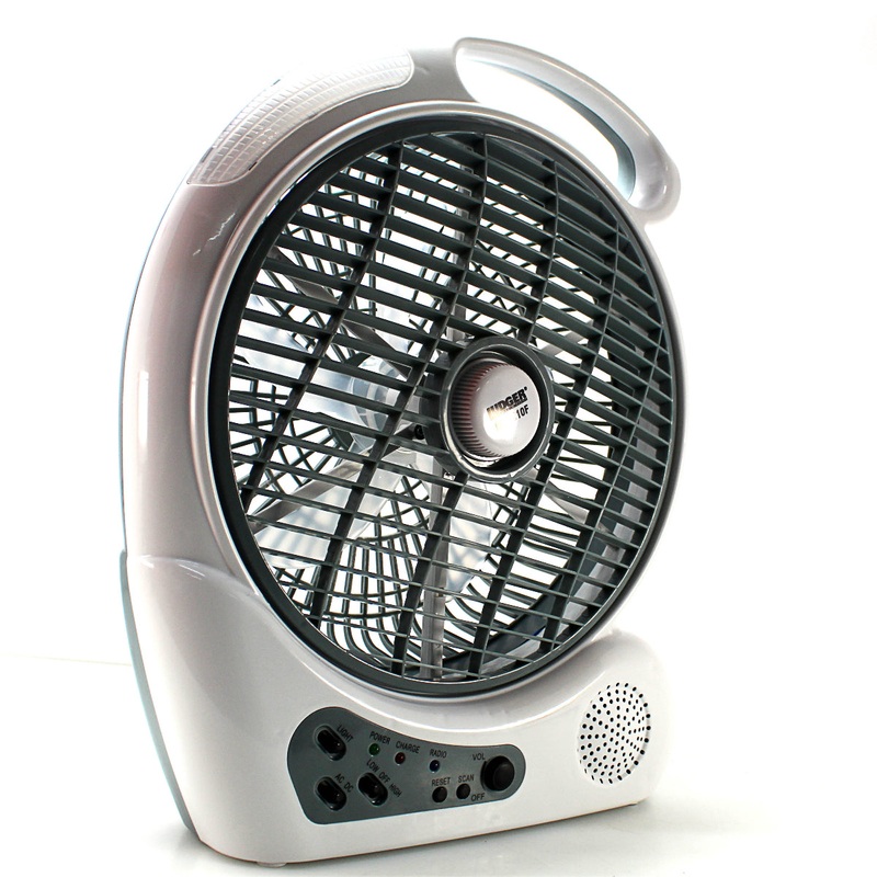 10″ 2 Speed Rechargeable Cooling Fan AC/DC Radio USB 5V LED 110 -240 Volts