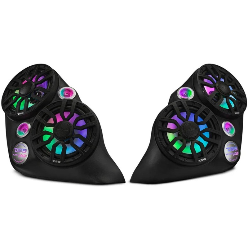 DS18 Polaris Slingshot Dual Front Fender 8 Loaded Speaker Pods LED Lighting