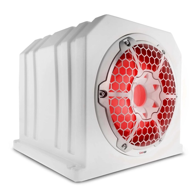 DS18 Marine & Powersports 10″ Subwoofer Loaded Box RGB Lights 4 Ohms 700w White