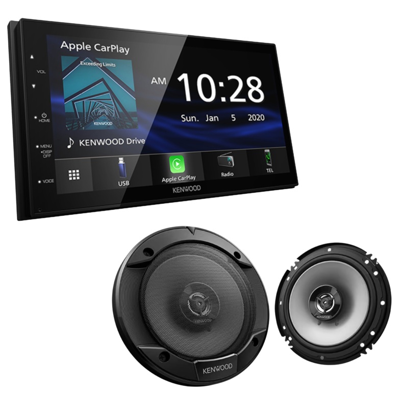 Kenwood CarPlay/Android Auto Receiver DMX4707S Plus 300W 6.5″ Coaxial Speakers KFC-1666S