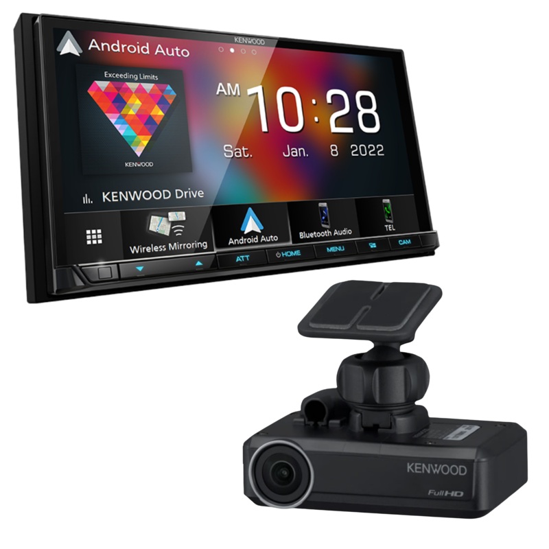 Kenwood CarPlay/Android Auto Receiver DMX9708S Plus Kenwood DRV-N520 Dashboard Camera