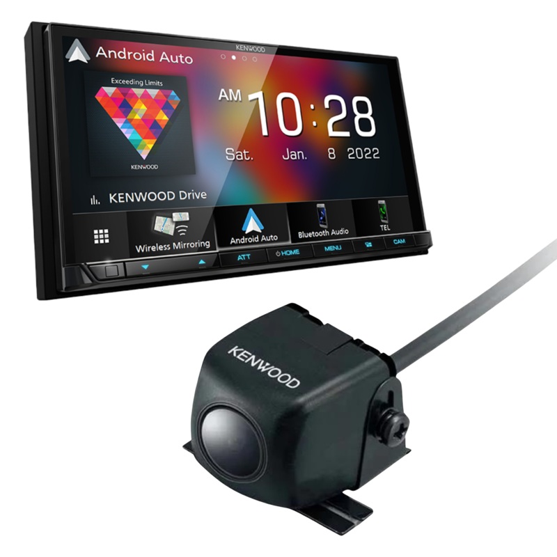 Kenwood CarPlay/Android Auto Receiver DMX9708S Plus Kenwood Rear-View Camera CMOS-230