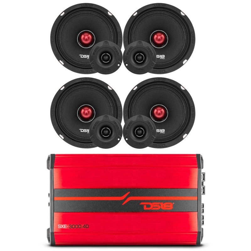 DS18 Four 6.5″ 250W RMS Speakers + Four 60W RMS Tweeters and 3000W Amplifier