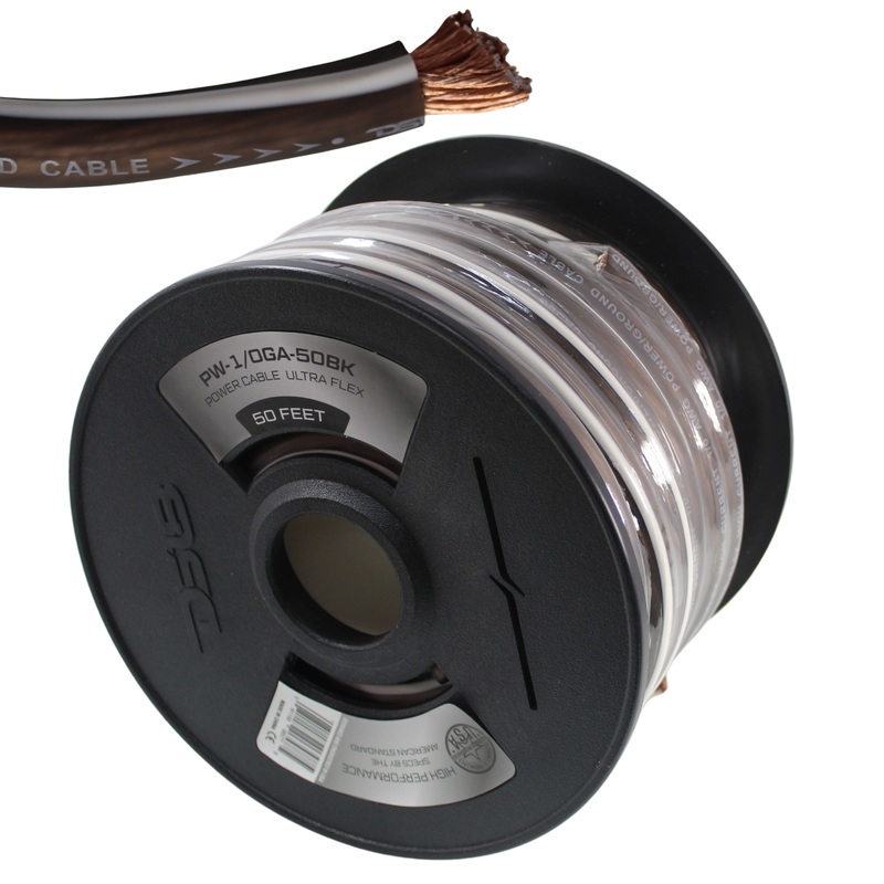 DS18 Car Audio 1/0 AWG Copper Clad Aluminum CCA Power/Ground Wire Black Lot 10 Foot Coil