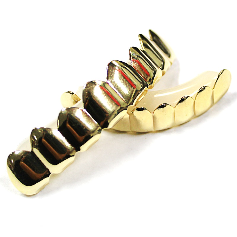 Official Big Jeff Audio Gold Plated Hater Hip Hop Top & Bottom 8 Teeth Grillz