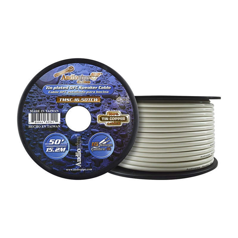 Audiopipe 16 GA 50 FT OFC Tin Copper Stranded Marine Speaker Wire Spool White