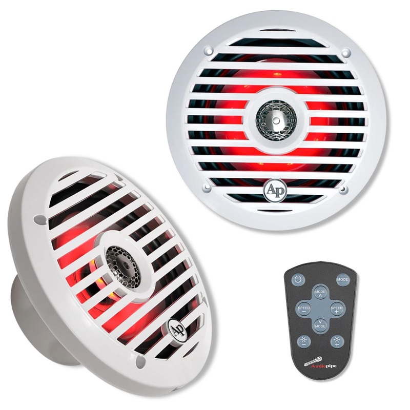 6.5 100W RMS Coaxial 2-Way Marine Speaker Pair with LED Remote | APSW-654GL