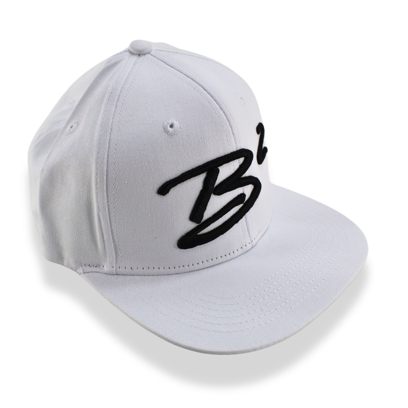 B2 Audio White Flex-Fit Classic, Flat-Bill Hat with “B2” Logo