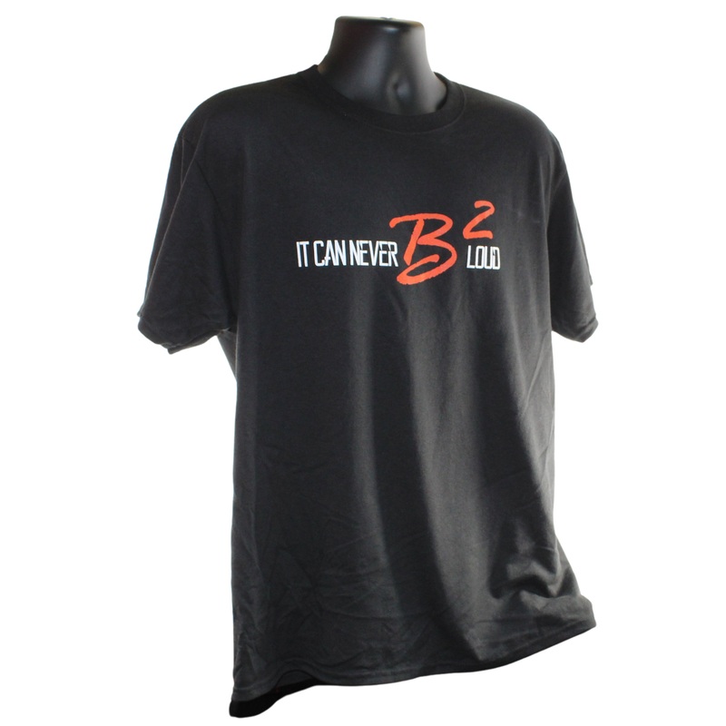 Black B2 Audio Logo 100% Cotton T-Shirt w/ Riot Guy on Back MEDIUM