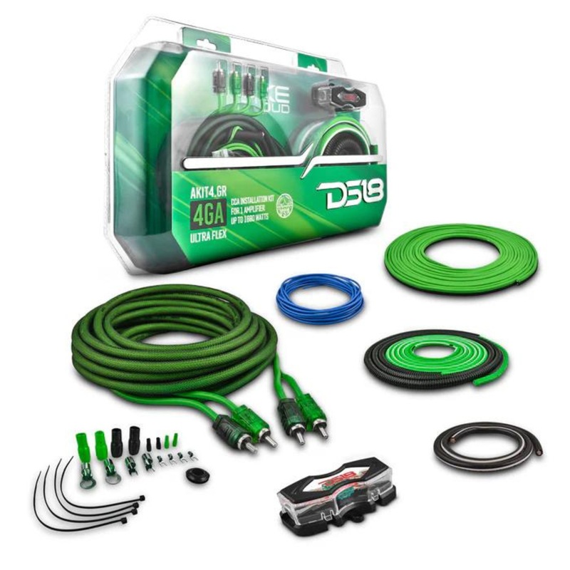 DS18 AKIT4 CCA 4-Gauge Amplifier Installation Kit – Green / DS-AKIT4-GR