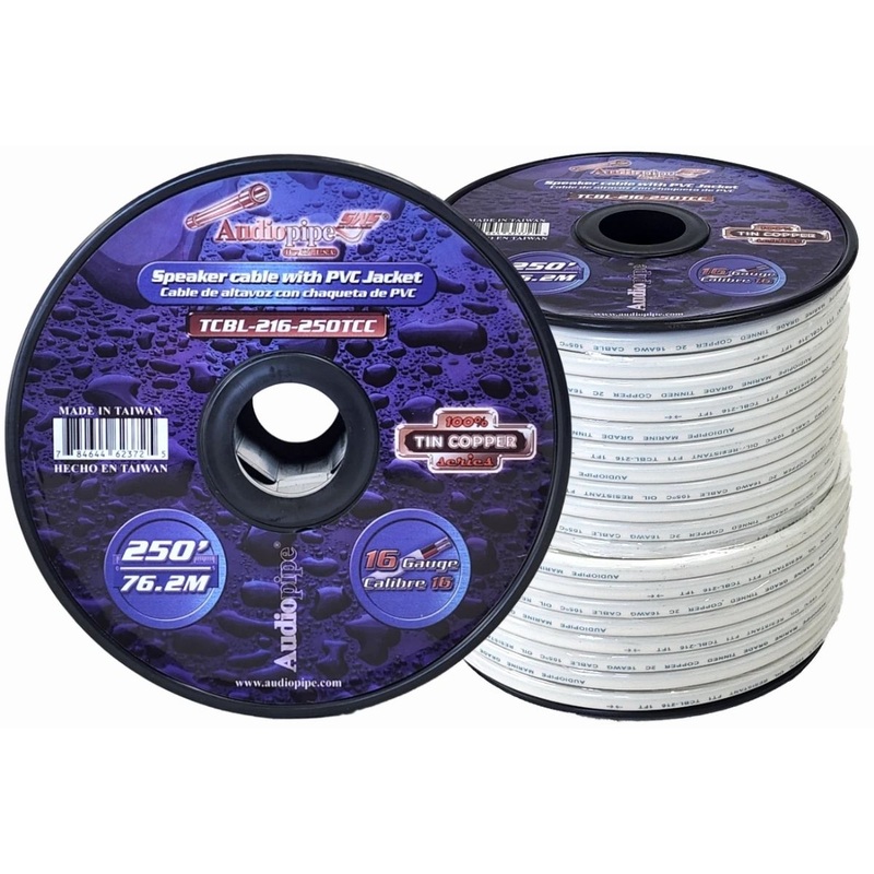 16 GA 250Ft AWG White PVC Jacketed 100% Tin Copper Audiopipe Speaker Wire Lot 250 Feet (Full Spool)