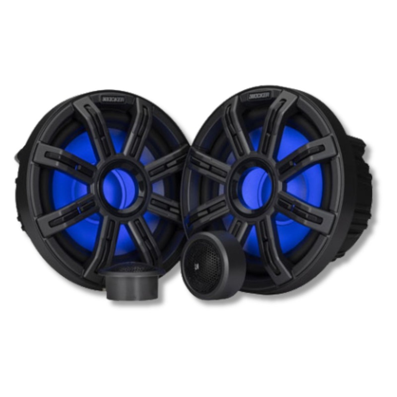 8″ 200 Watts RMS 4-Ohm Marine LED Component Speakers Pair With Tweeters & Grills