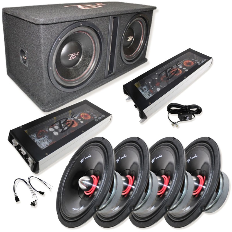 B2 Audio Full Car Audio Package DVPE212 Loaded Enclosure w/ RGB Amplifiers w/ 8″ Speakers