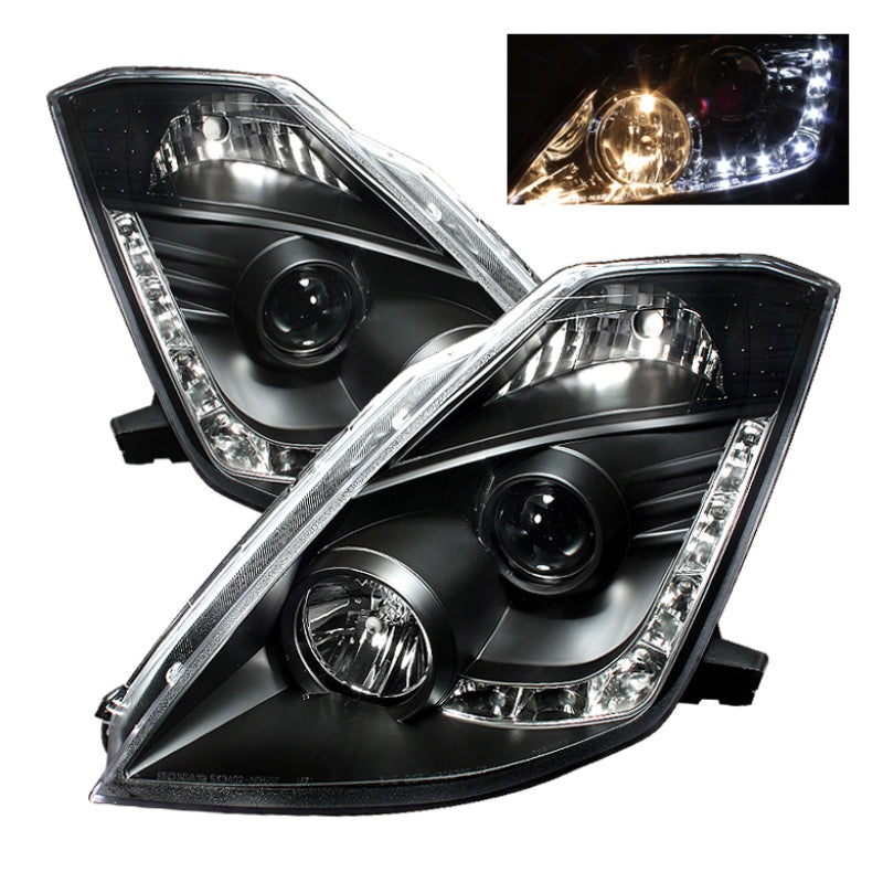 Spyder Nissan 350Z 03-05 Projector Headlights Halogen Model Only – DRL Black PRO-YD-N350Z02-DRL-BK