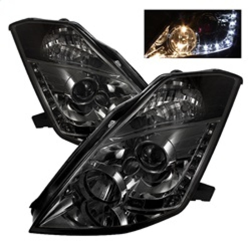 Spyder Nissan 350Z 03-05 Projector Headlights Halogen Model Only – DRL Smoke PRO-YD-N350Z02-DRL-SM