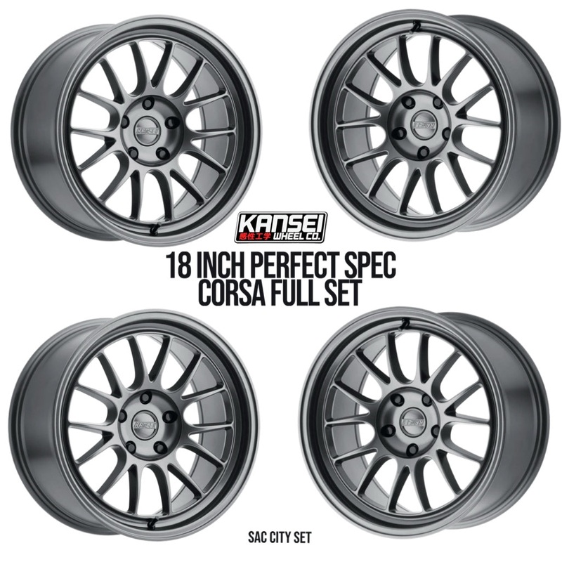 Kansei Corsa 18 Inch Set (4 Wheel Set) Staggered (Sac City Set) Gloss Gunmetal