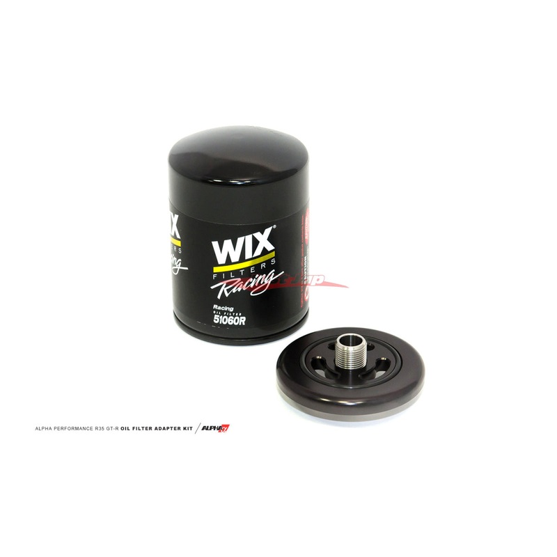 Alpha Performance R35 GT-R CNC Billet Oil Filter Adapter with Race Filter