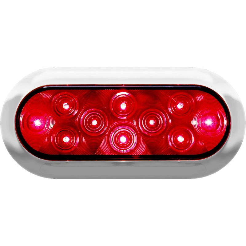 Piranha LED V423XR-4 12V Red Kit w-Bezel LED Surface Mount Oval Stop, Turn & Tail Light With Chrome Bezel (3 Pcs)